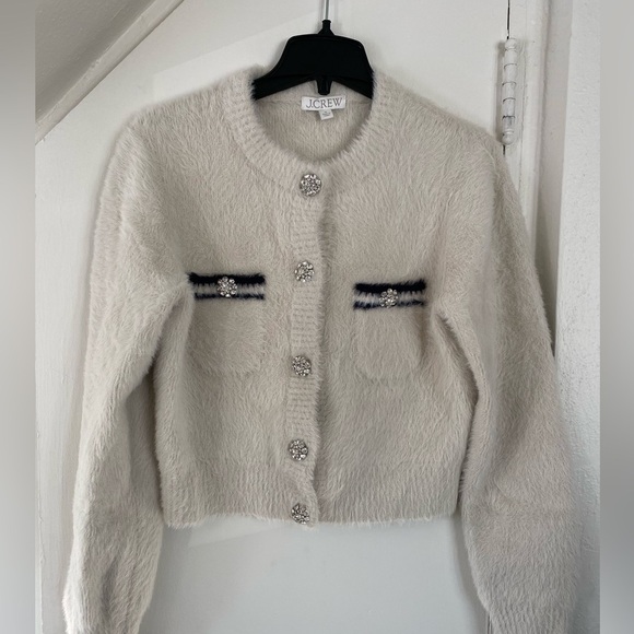 J.Crew Sweater Lady Jacket Brushed Yarn Ivory Navy Size M - Picture 2 of 10